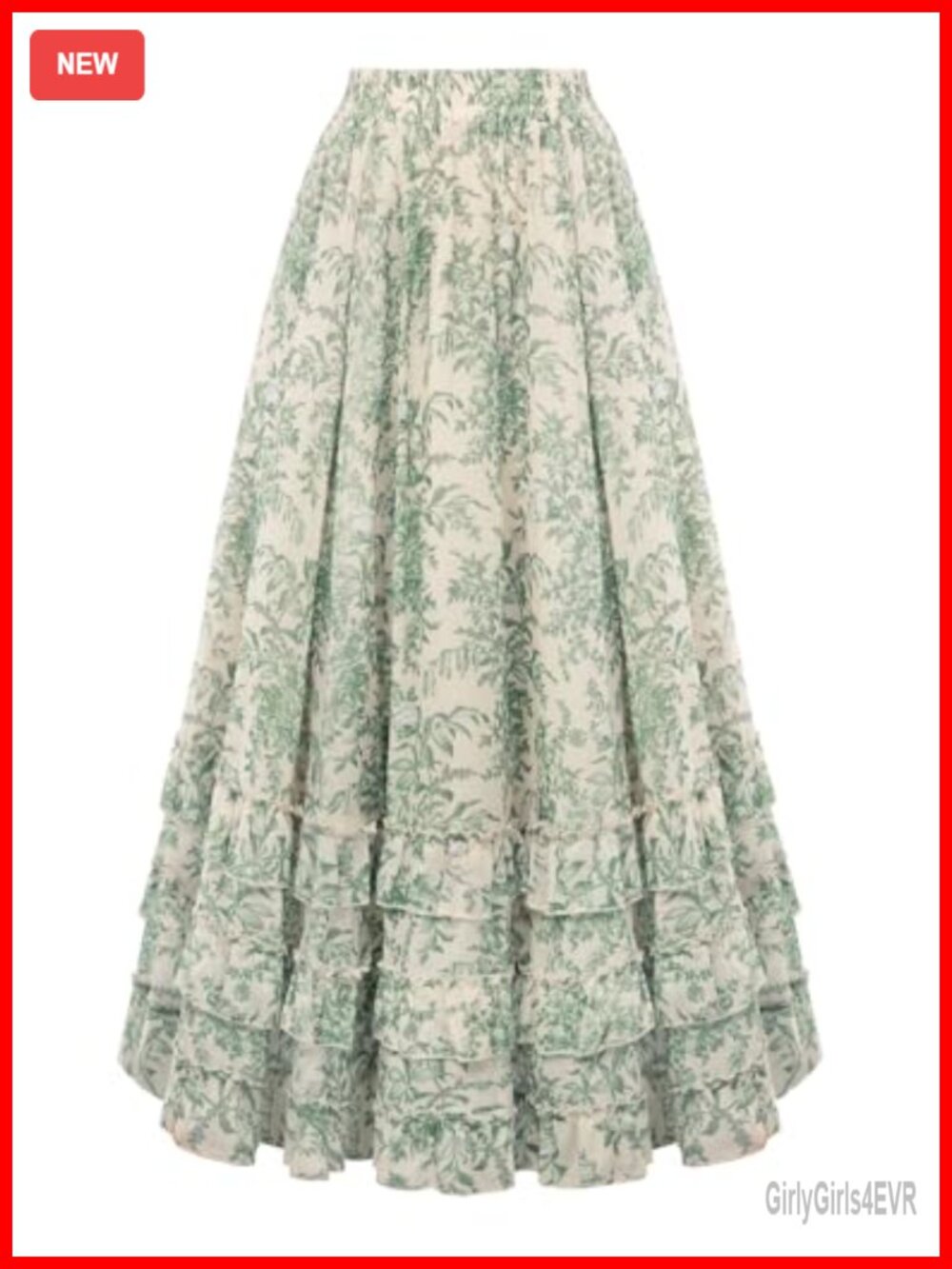 Floral Chiffon Maxi Skirt Ruffle Hem A-Line High Waist Long Skirt